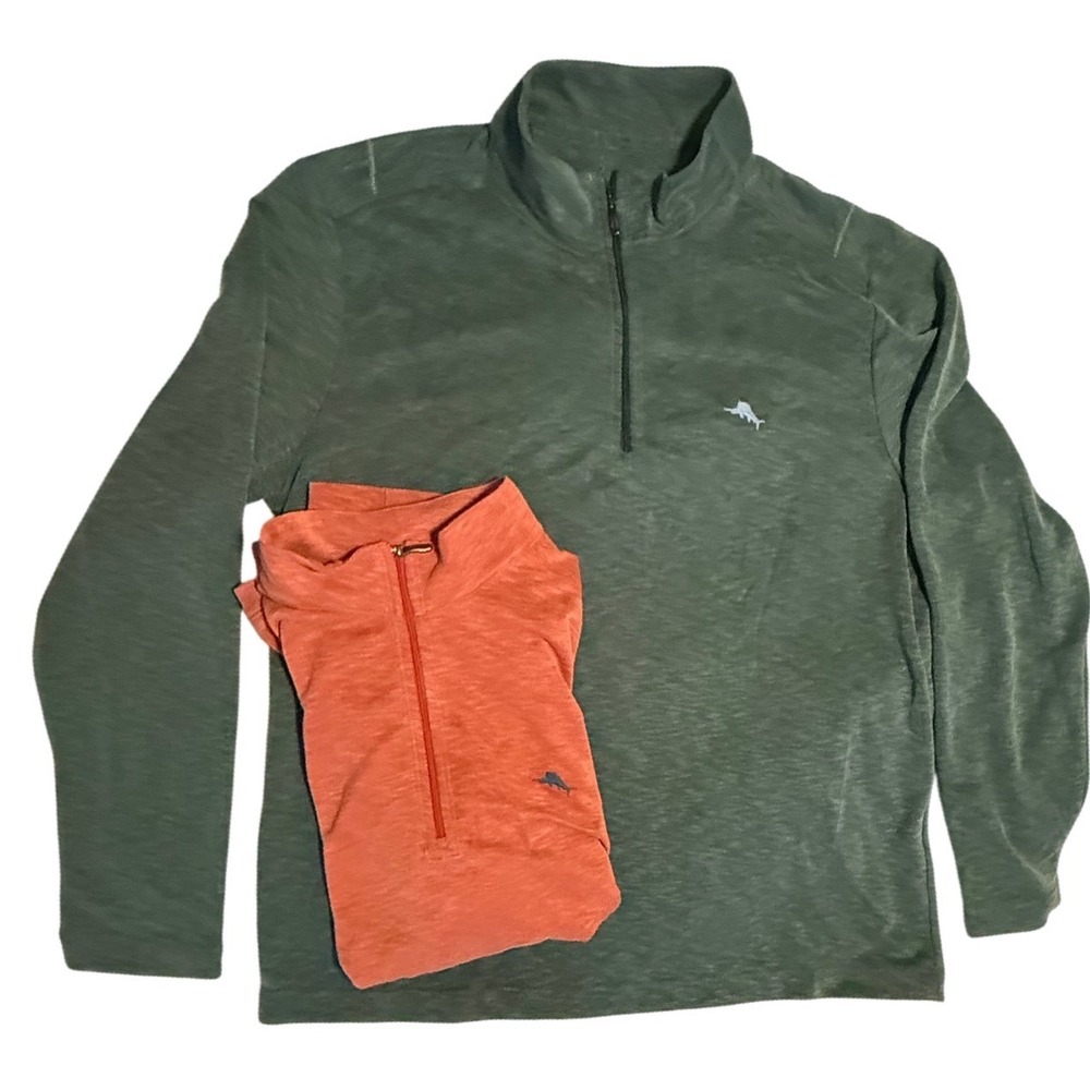 Tommy Bahama Mens XL Emfielder Qtr Zip Pullover Sweater Lot of 2 Orange Green - Picture 8 of 10